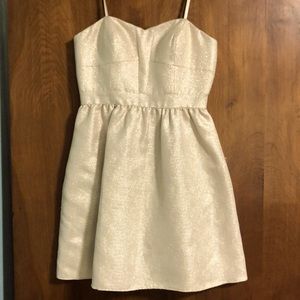 Strapless gold sparkly Aqua dress with pockets!